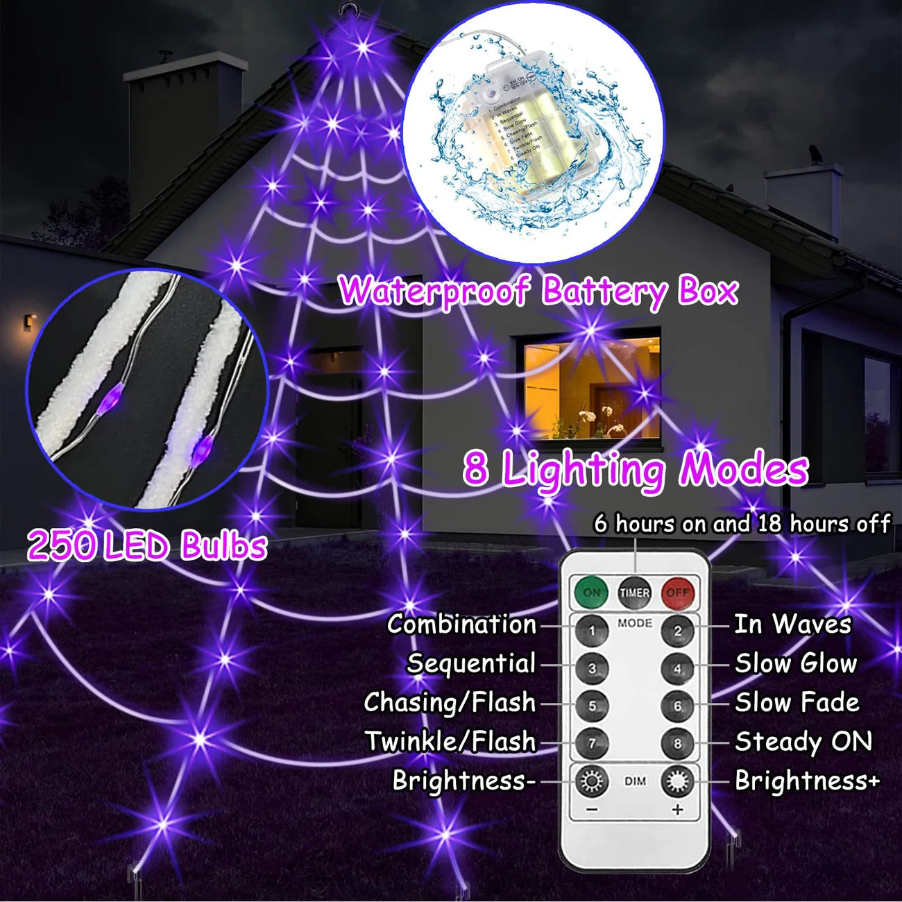 Halloween Decor Spider Web Design Hanging Light (5M-250 LED lights)